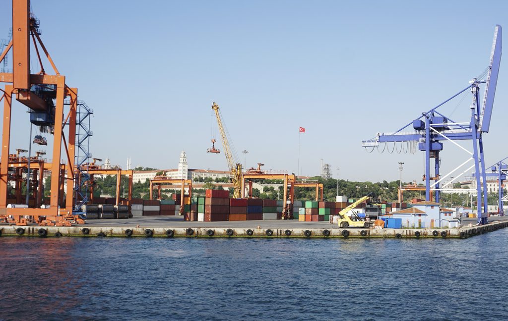 Lorry collecting cargo from a warehouse inside Port Klang