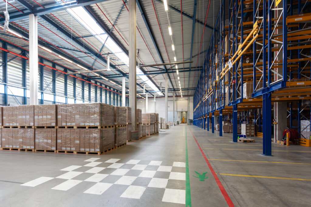 Warehouse racking with stock for distribution in Sabah and Sarawak